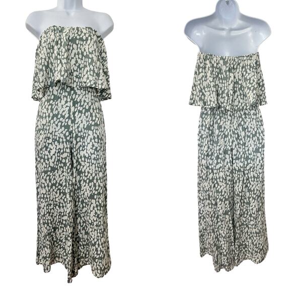 L Space Paulina Abstract Print Ruffle Strapless Jumpsuit Size XS Vacay Wide Leg - Picture 1 of 4